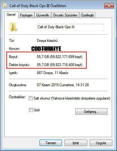 Black Ops 3 Harddisk Boyut Bilgisi