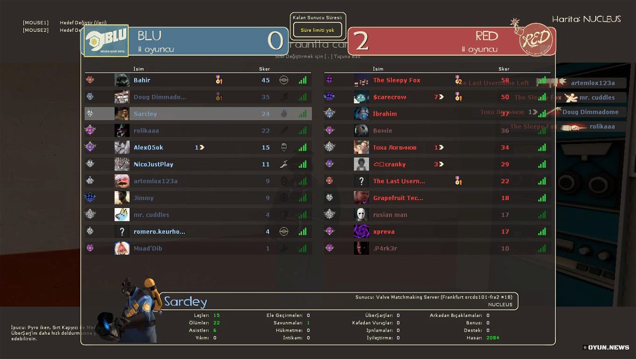 Team Fortress Multiplayer Skor Ekran Goruntusu