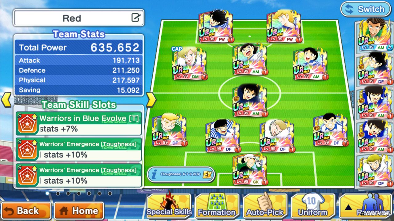 Captain Tsubasa: Dream Team Monocolor Kırmızı Takım Captain Tsubasa: Dream Team Takım Şekillendirme ve Buff Sistemi