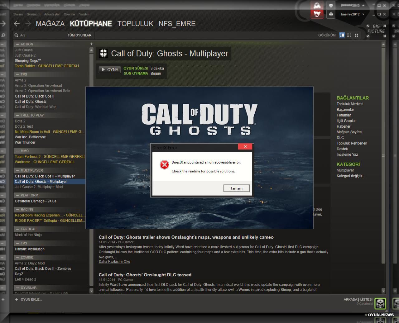 Call Of Duty Ghosts Encountered An Unrecoverable Error