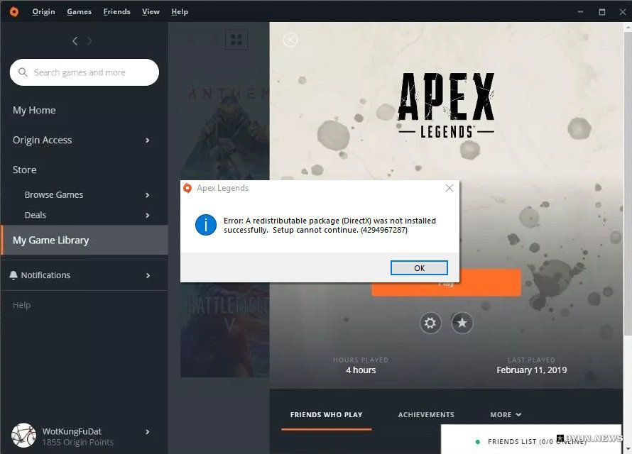 Apex Legends Error: A Redistributable Package Was Not Installed Successfully Hatası