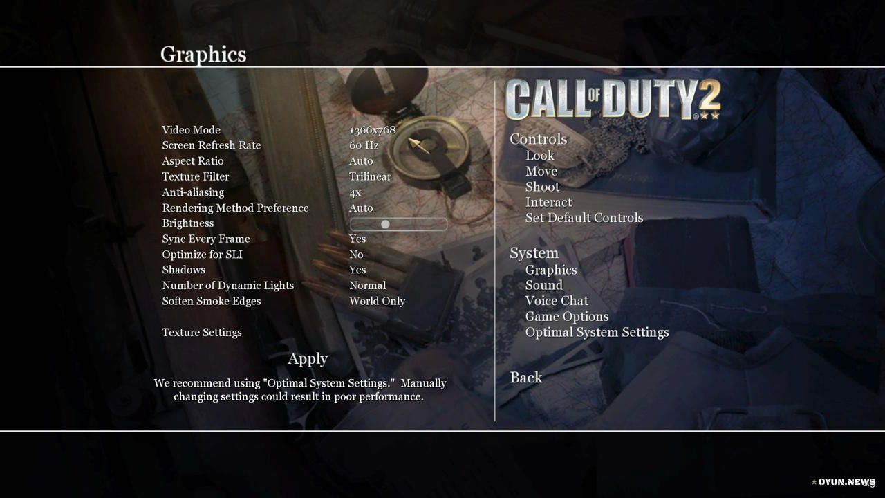 Call Of Duty 2 Grafik Ayarlari Video Mode 1366 768