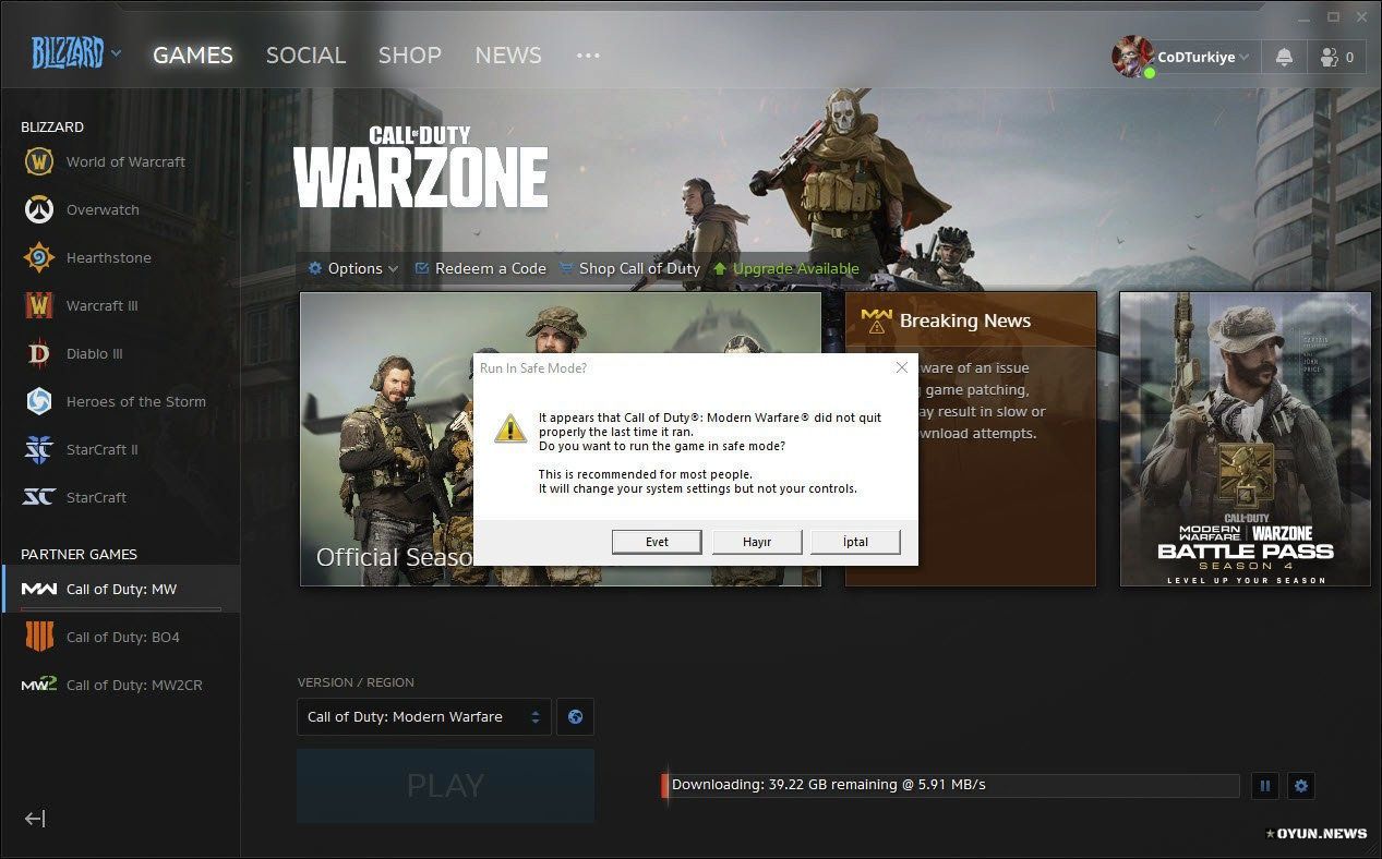 Call Of Duty Warzone Run In Safe Mode Hatasi