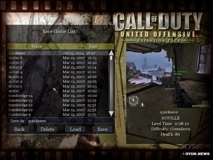 Call of Duty United Offensive Save Game
